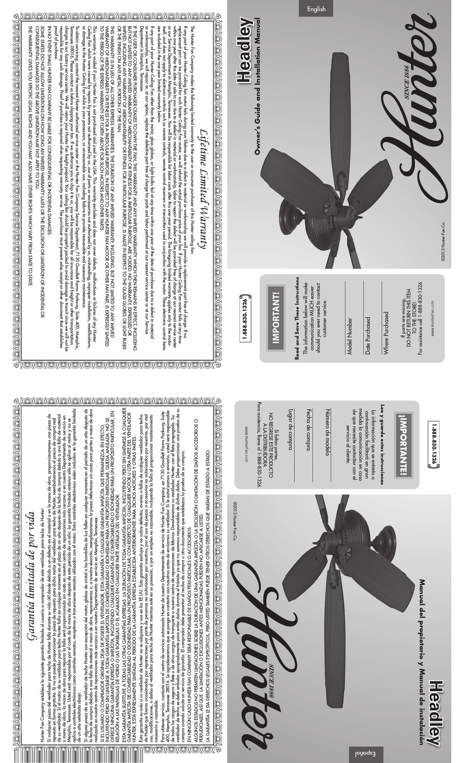 HUNTER HEADLEY 55046 PARTS MANUAL Pdf Download ManualsLib