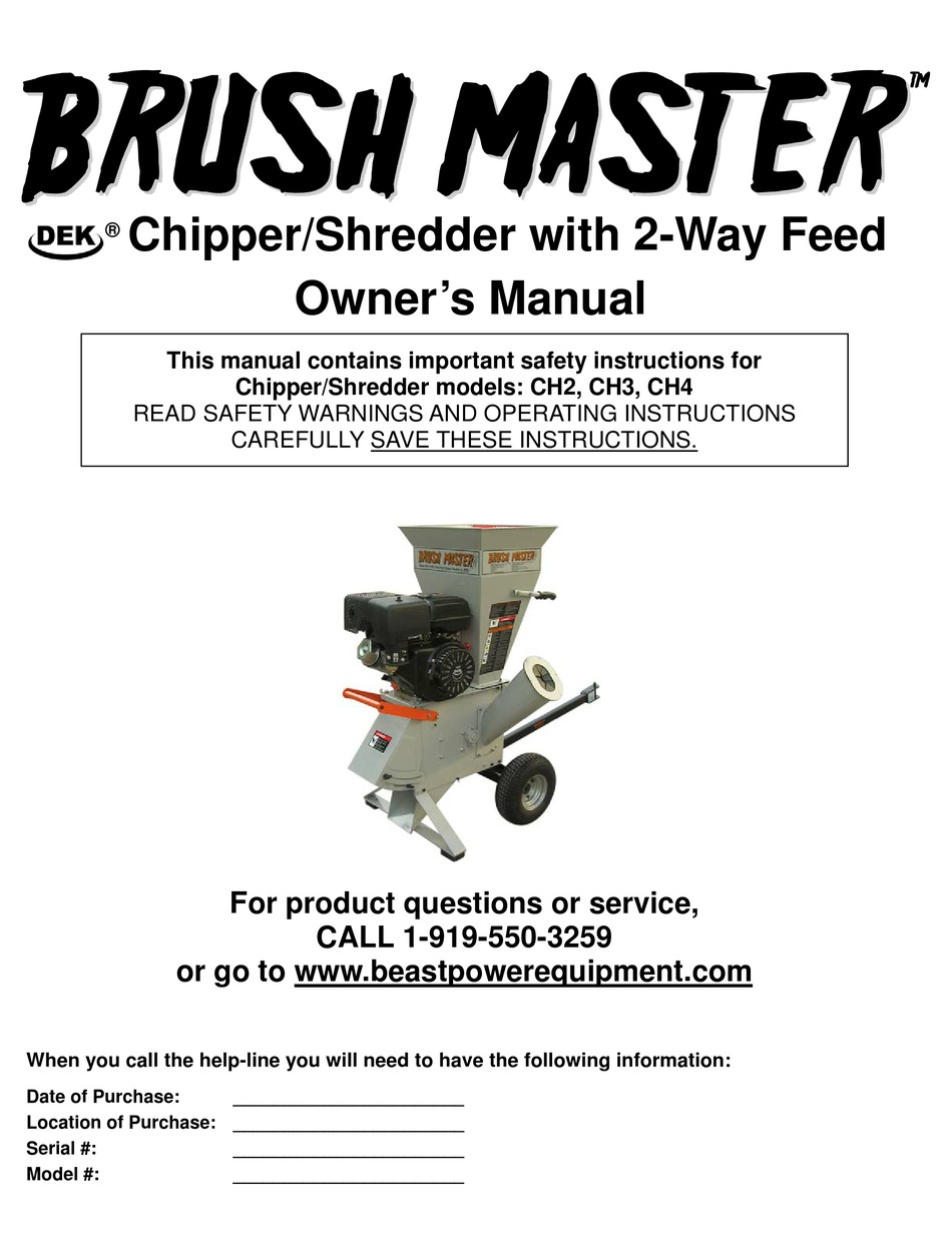 BRUSH MASTER CH2 OWNER'S MANUAL Pdf Download | ManualsLib