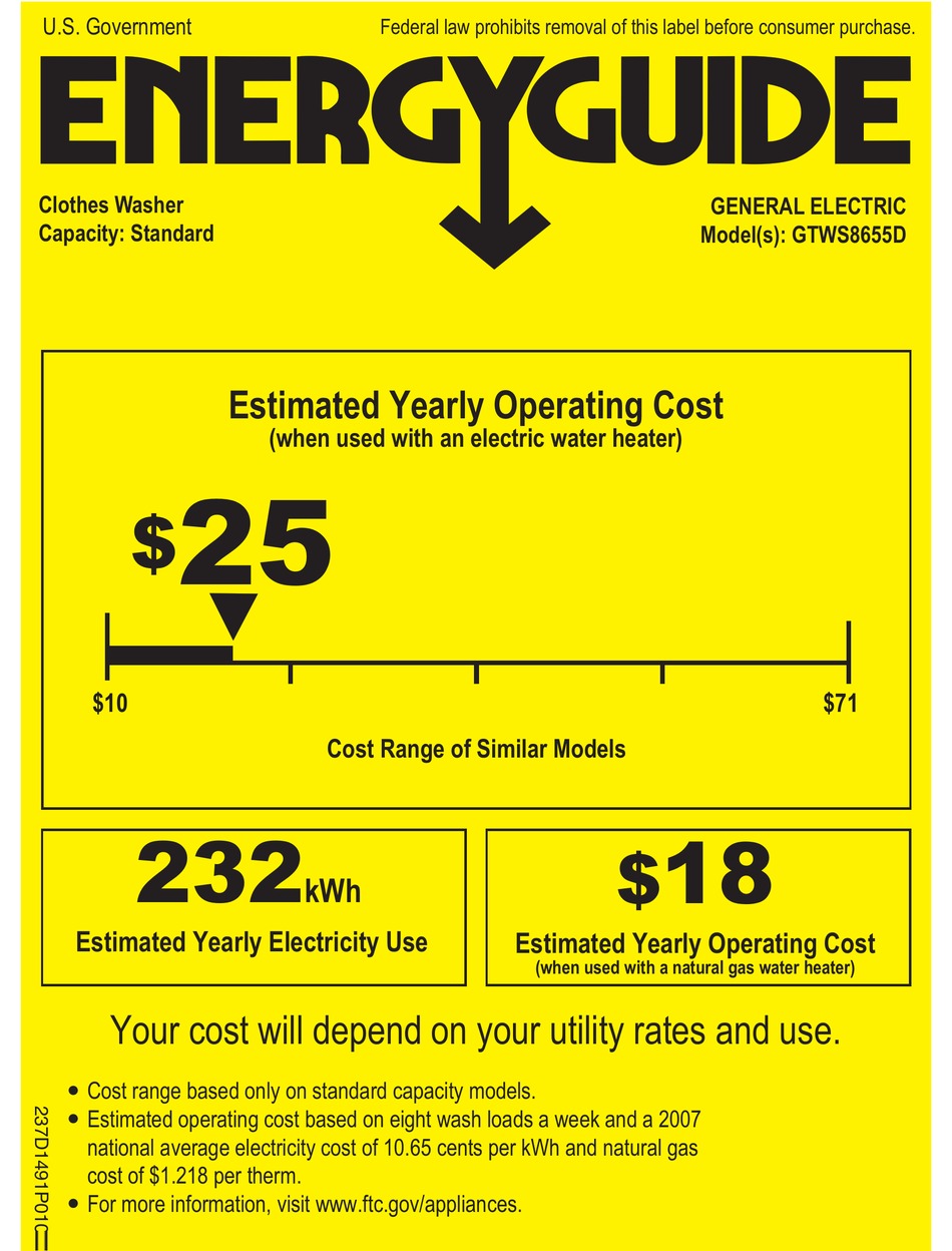 GE GTWS8655DMC ENERGY MANUAL Pdf Download | ManualsLib