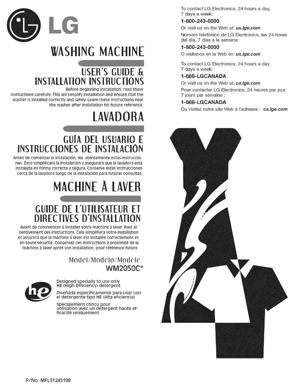 LG WM2050HW USER MANUAL Pdf Download | ManualsLib