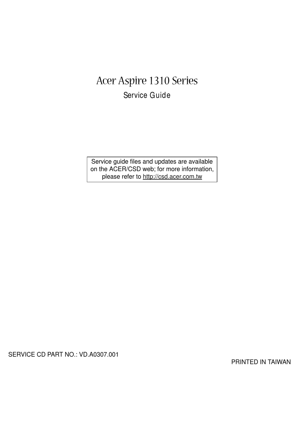 invadir Terraplén Cambio ACER ASPIRE 1310 SERVICE MANUAL Pdf Download | ManualsLib