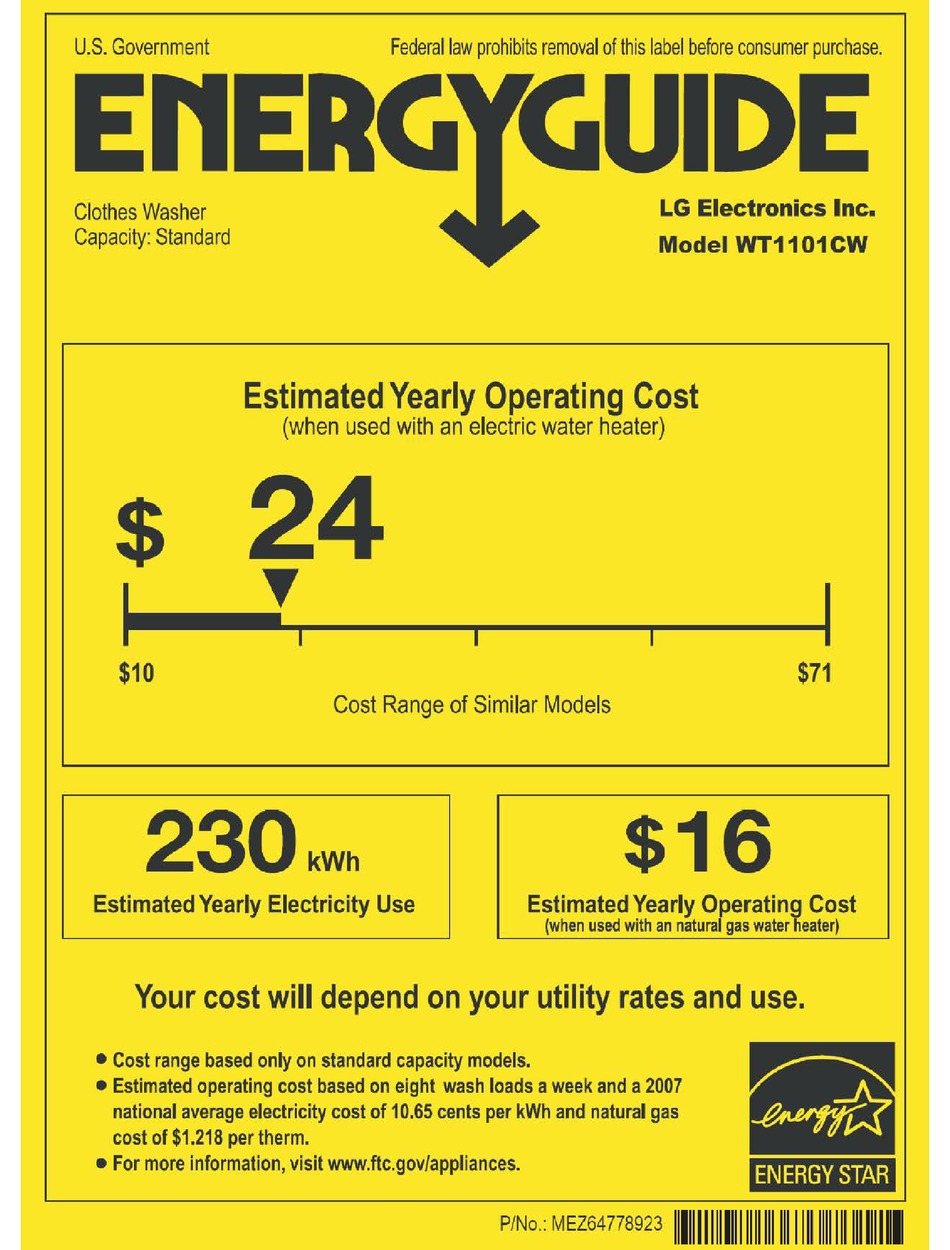 LG WT1101CW ENERGY MANUAL Pdf Download | ManualsLib