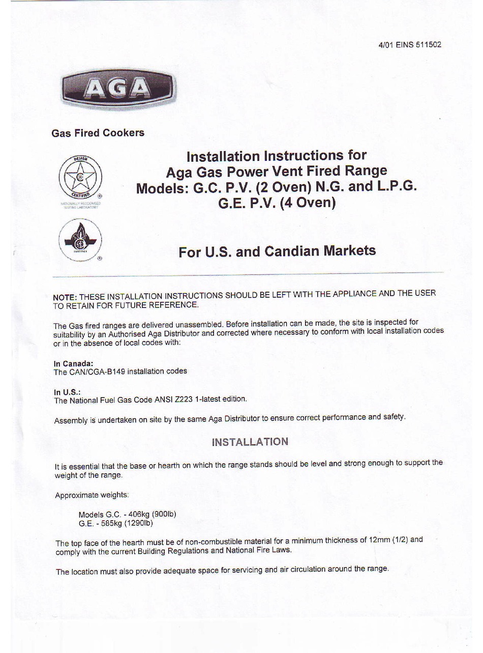 AGA G.C. P.V INSTALLATION INSTRUCTIONS MANUAL Pdf Download ManualsLib