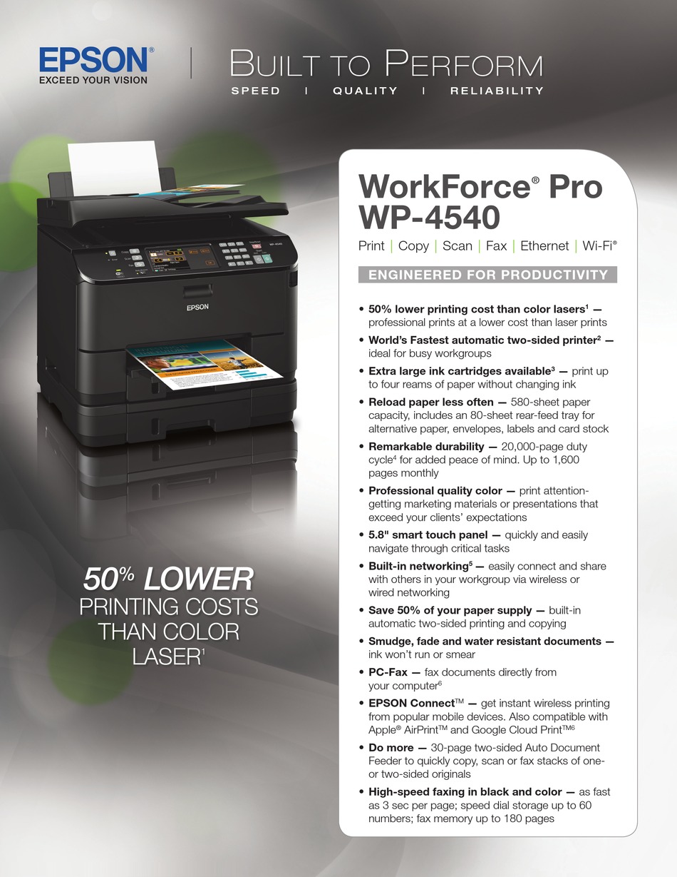 Epson Workforce Pro Wp 4540 Specifications Pdf Download Manualslib 7118