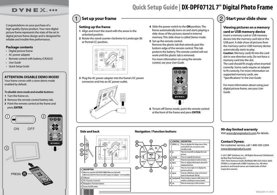 DYNEX DXDPF0712L QUICK SETUP MANUAL Pdf Download ManualsLib