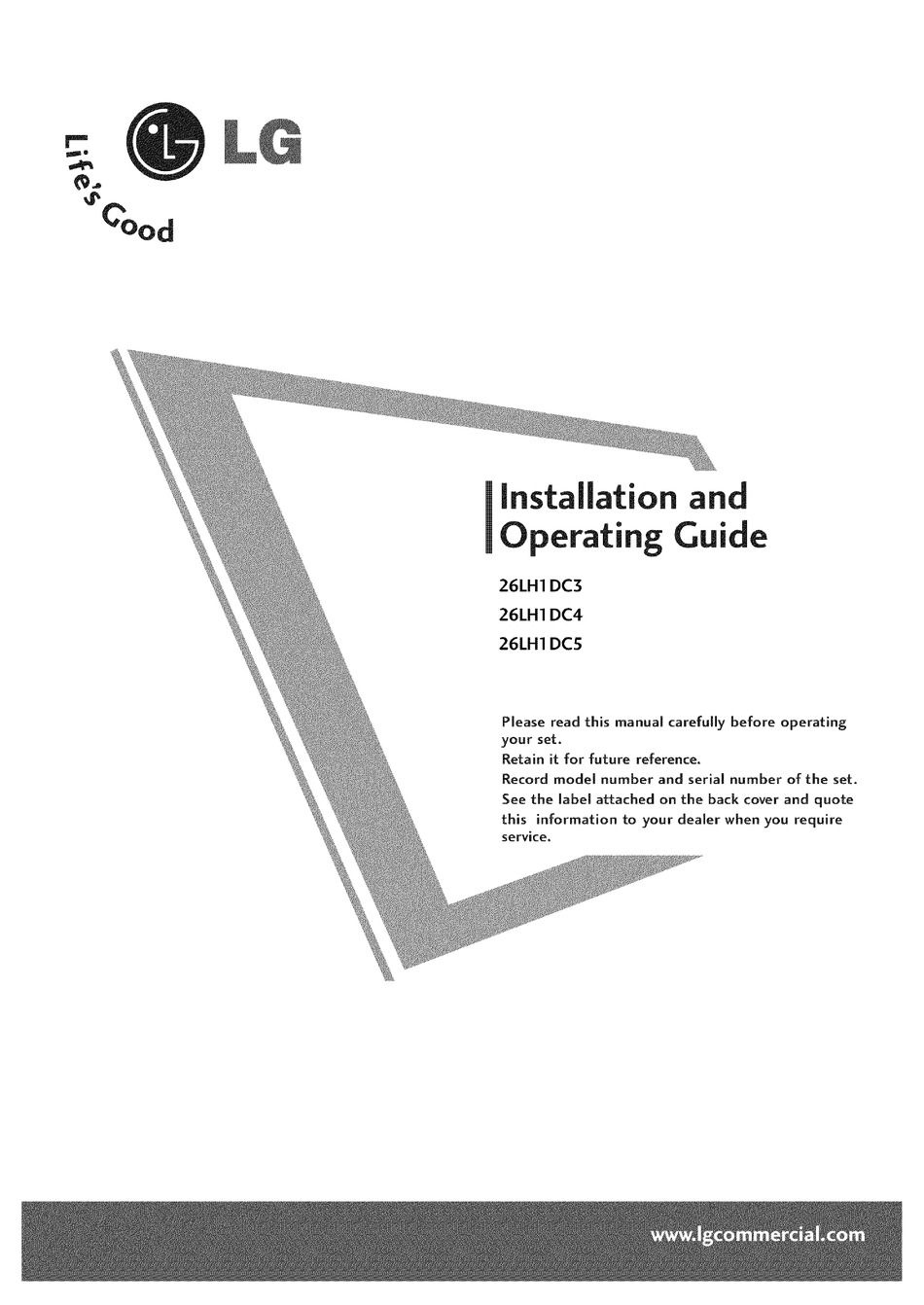 LG 26LH1DC3 - - 26" LCD TV INSTALLATION AND OPERATING MANUAL Pdf