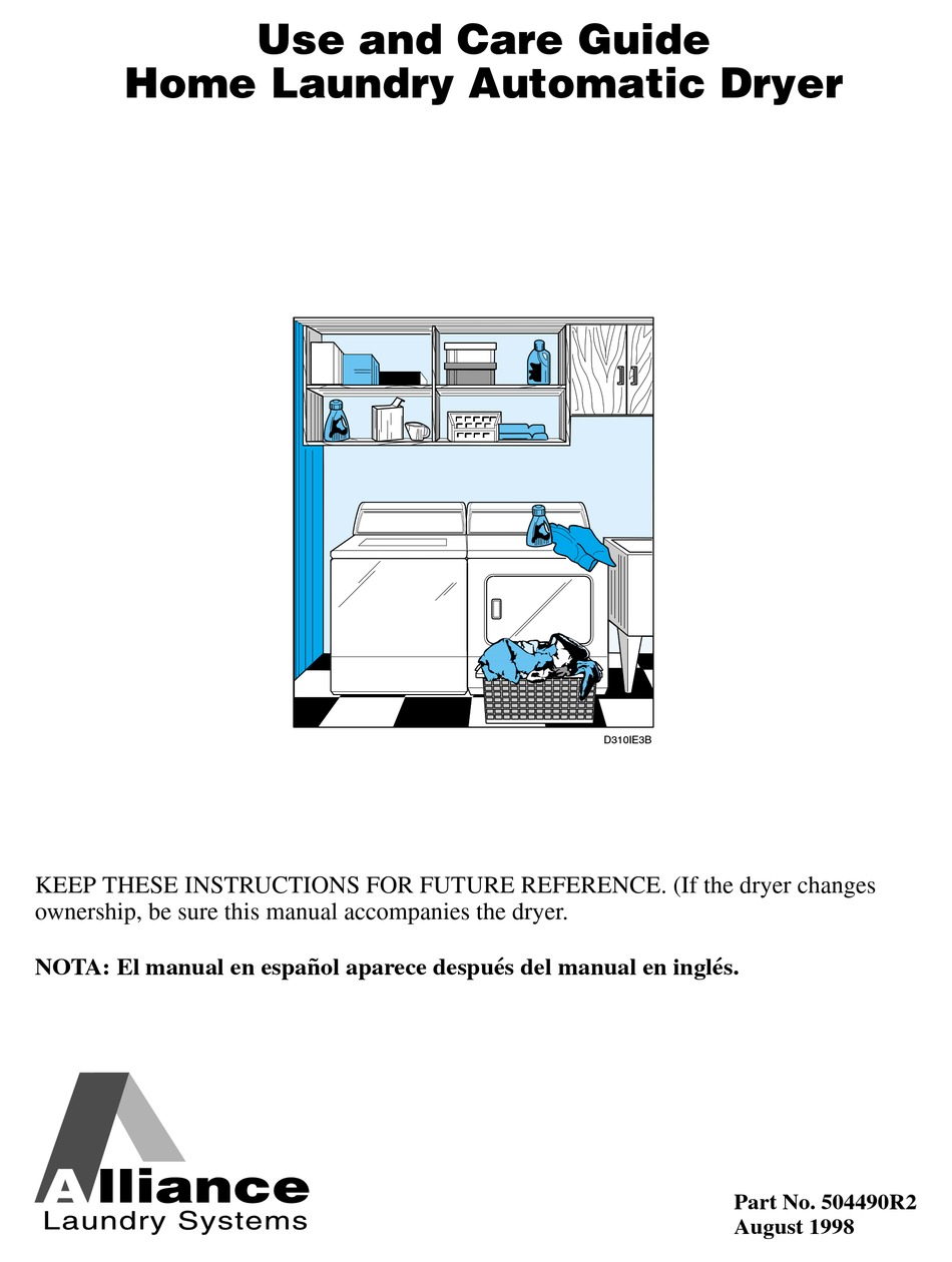 ALLIANCE LAUNDRY SYSTEMS D310IE3B USE AND CARE MANUAL Pdf Download