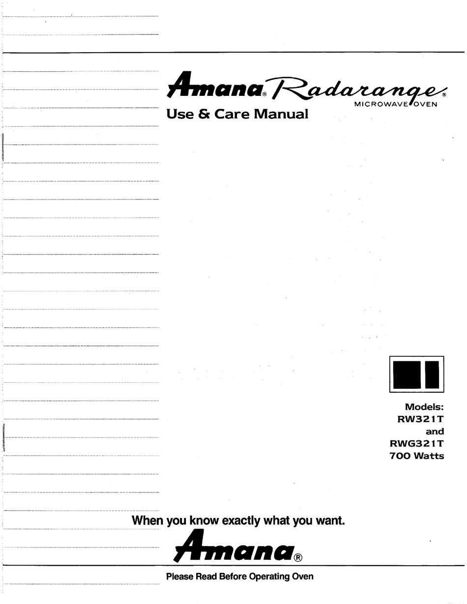 AMANA RADARANGE RW321T USE AND CARE MANUAL Pdf Download ManualsLib