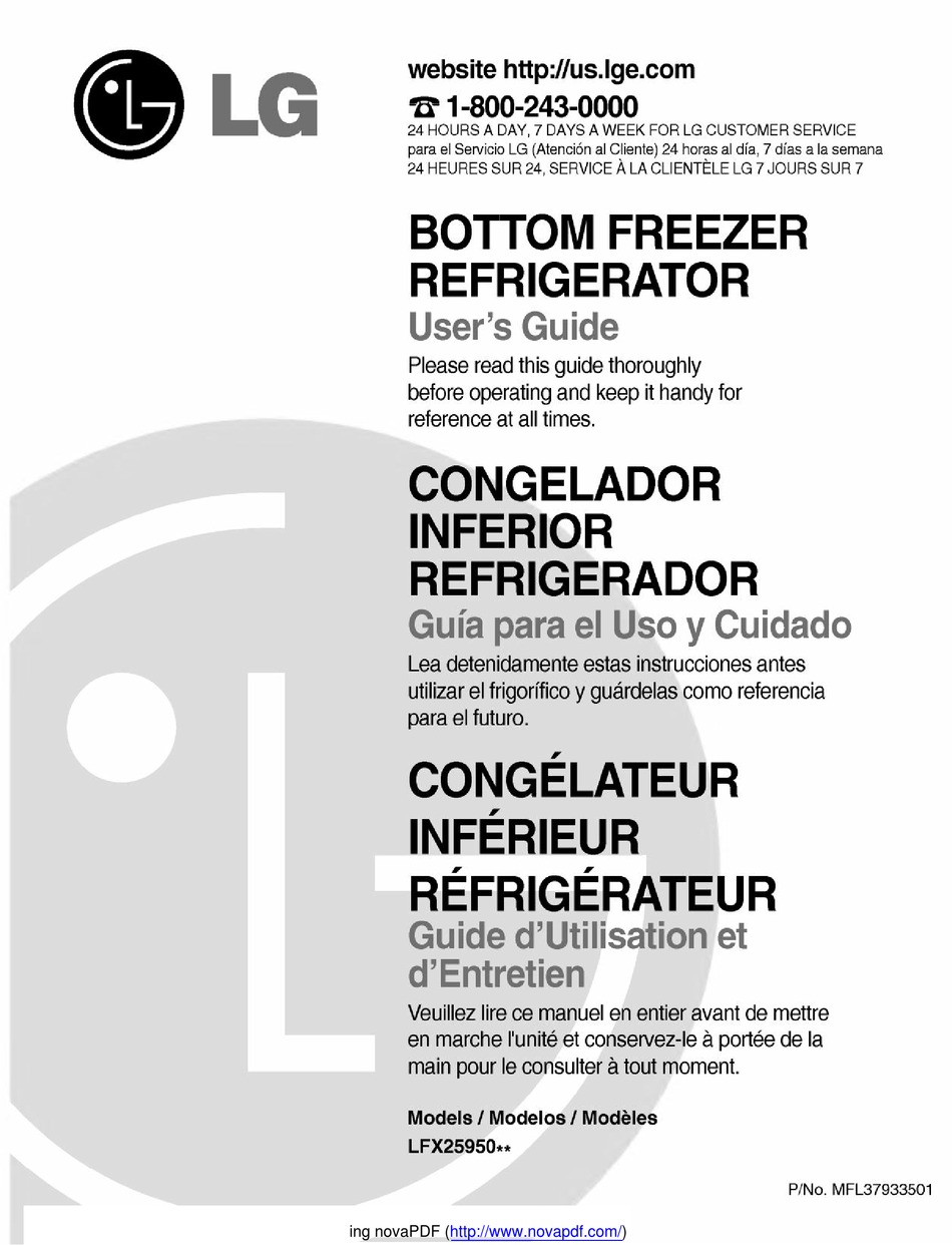 LG LFX25950SB - 24.7 CU.FT. REFRIGERATOR USER MANUAL Pdf Download