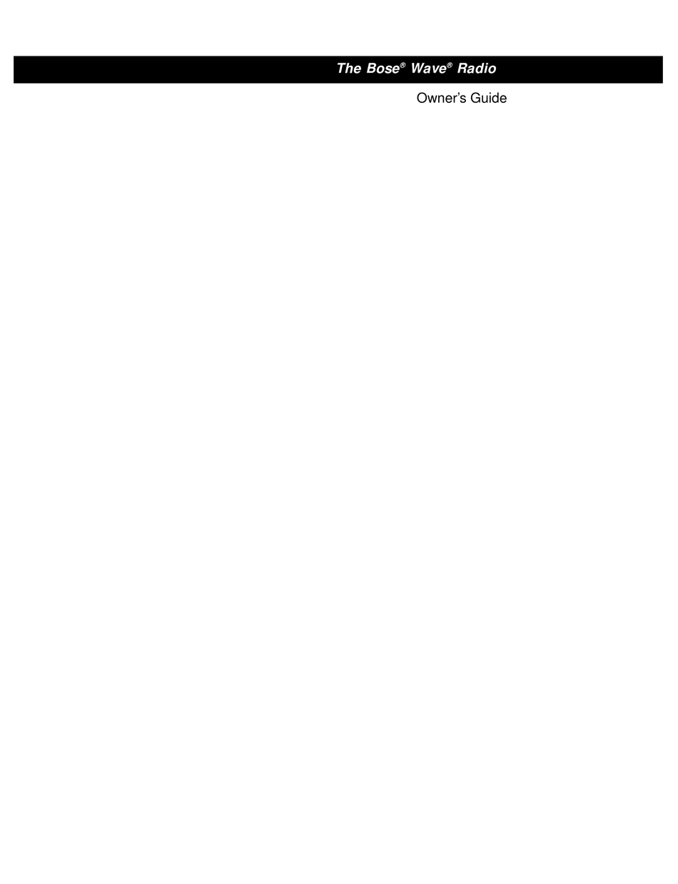 BOSE WAVE RADIO OWNER'S MANUAL Pdf Download ManualsLib