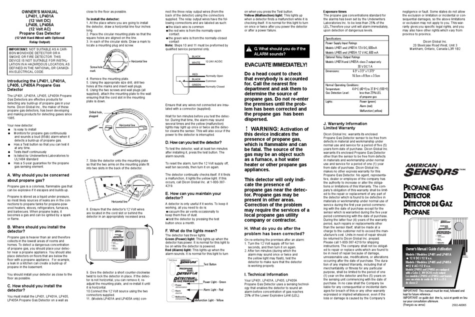 American Sensor Lp401 Owner S Manual Pdf Download Manualslib