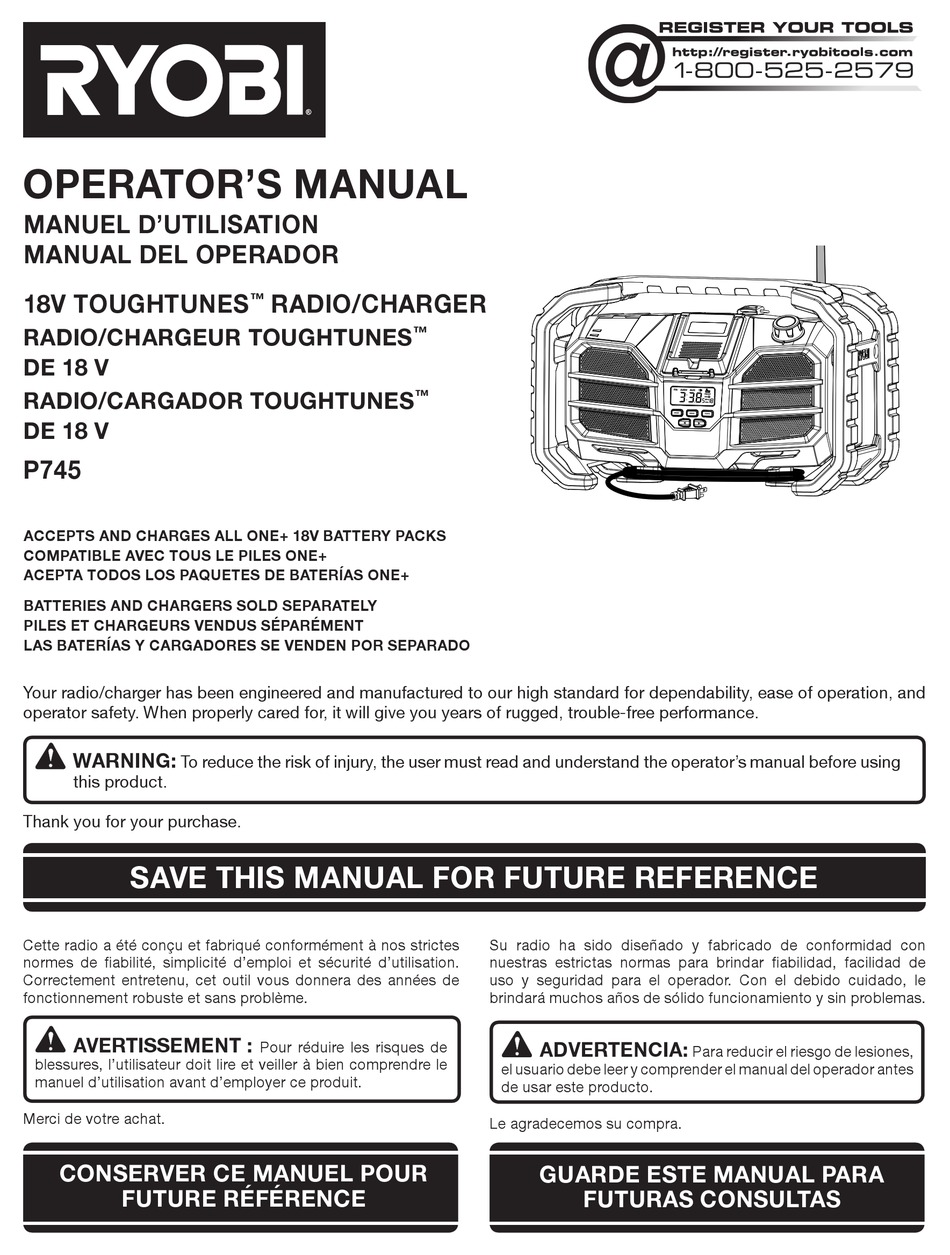 RYOBI P745 OPERATOR'S MANUAL Pdf Download | ManualsLib