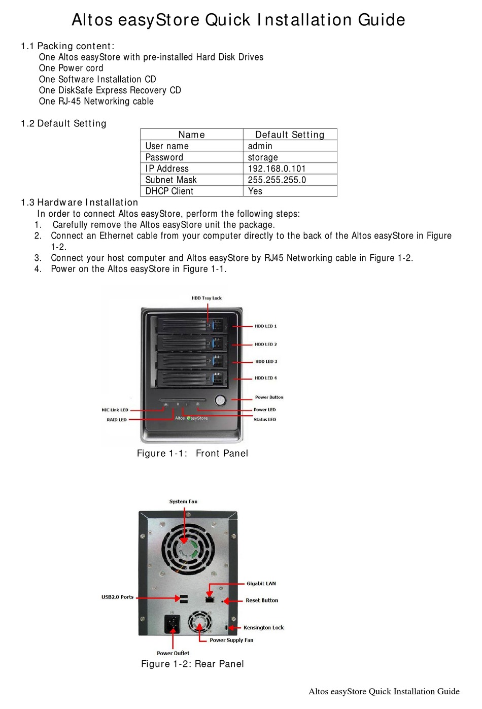 Acer Altos Easystore Quick Installation Manual Pdf Download Manualslib