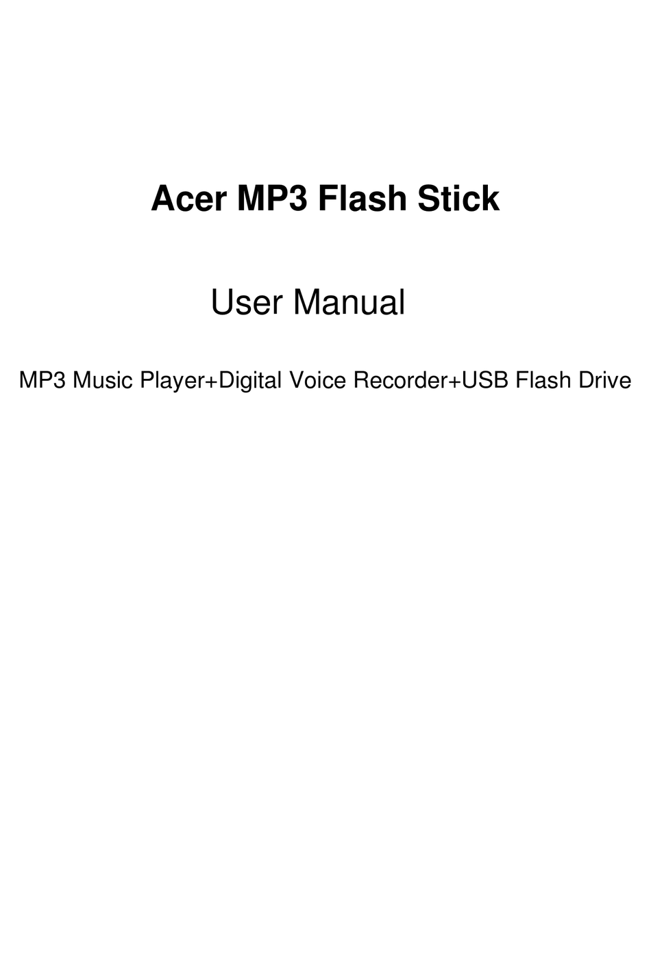 Acer Mp3 Flash Stick User Manual Pdf Download Manualslib
