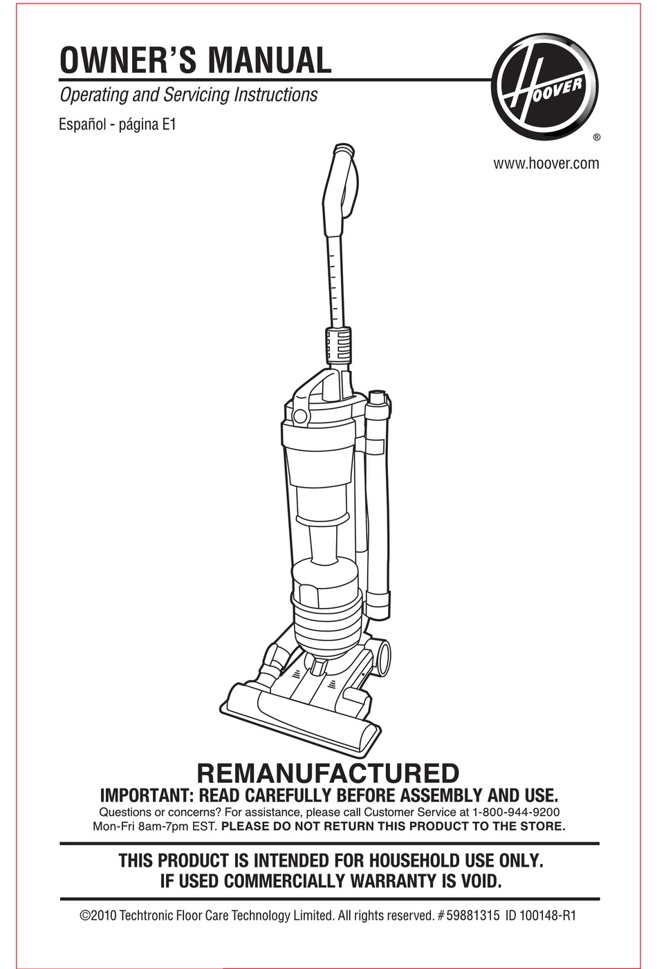 HOOVER UH70400RM PRODUCT MANUAL Pdf Download | ManualsLib