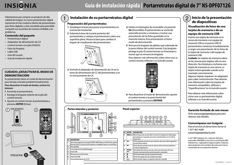 INSIGNIA NSDPF0712G GUIA DE INICIAÇÃO RÁPIDA Pdf Download ManualsLib