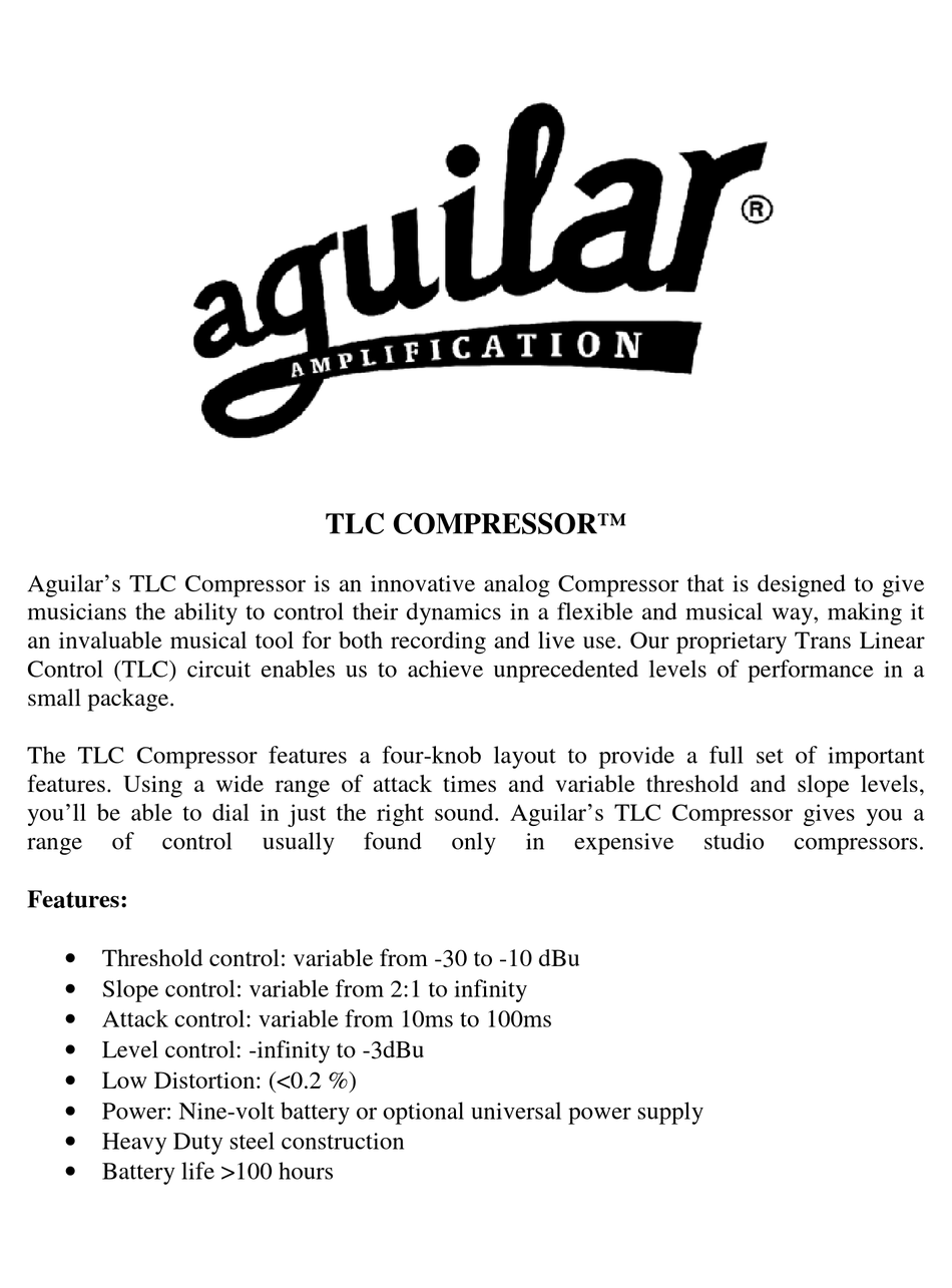 AGUILAR TLC COMPRESSOR OWNER'S MANUAL Pdf Download | ManualsLib