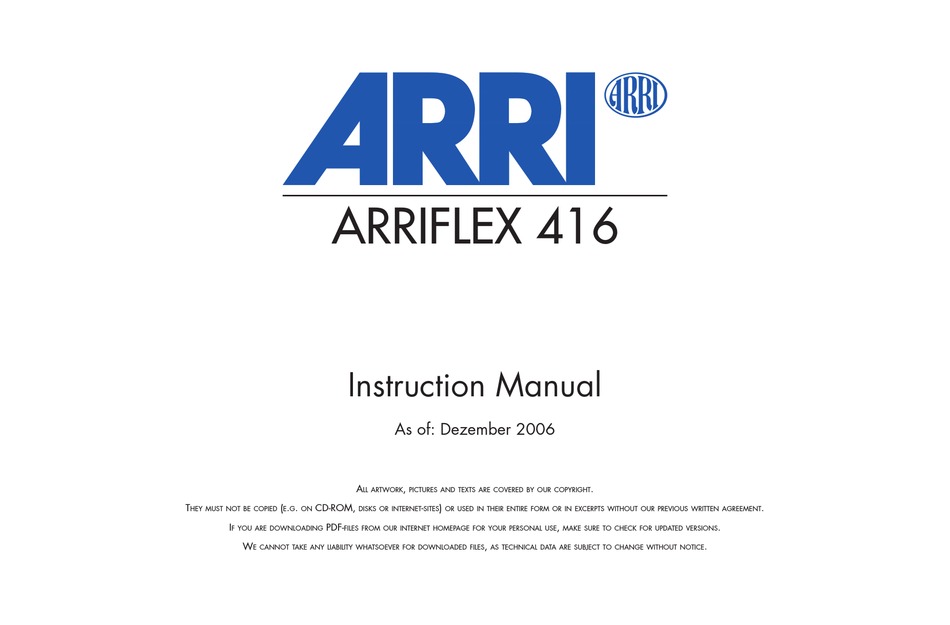 Arri Arriflex 416 Instruction Manual Pdf Download Manualslib