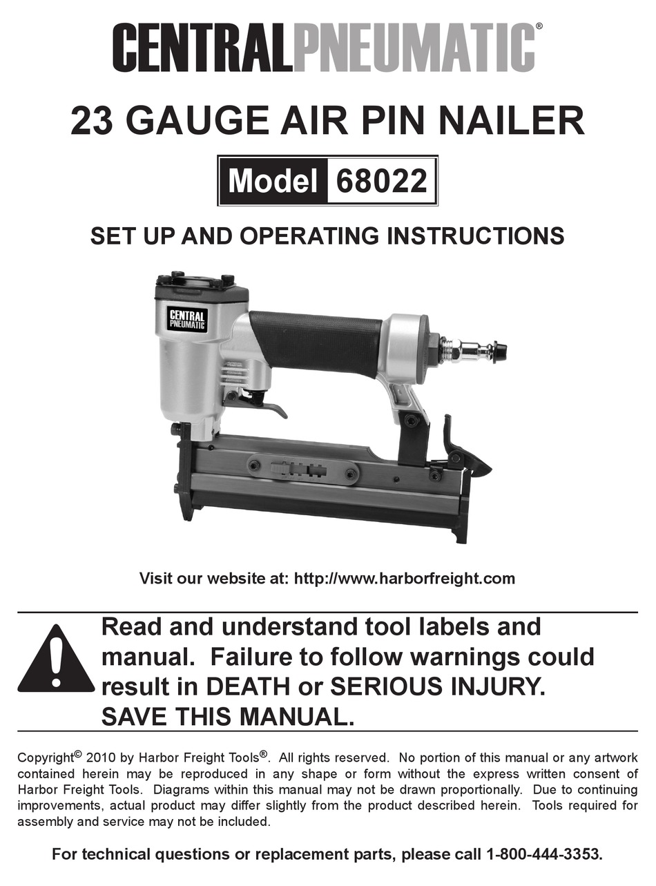 Central Pneumatic 68022 Set Up And Operating Instructions Manual Pdf Download Manualslib