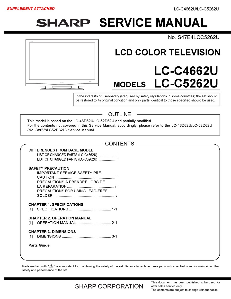 Sharp Lc C5262u Service Manual Pdf Download Manualslib Sharp Lc C5262u Service Manual Pdf Download Manualslib