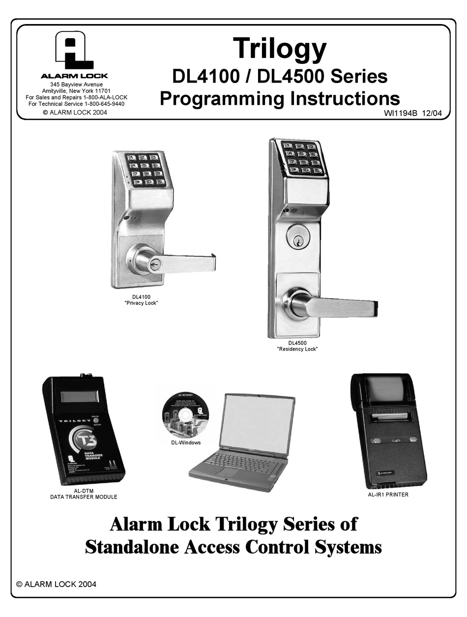 Alarm Lock Trilogy Dl4100 Series Programming Instructions Manual Pdf Download Manualslib 0904