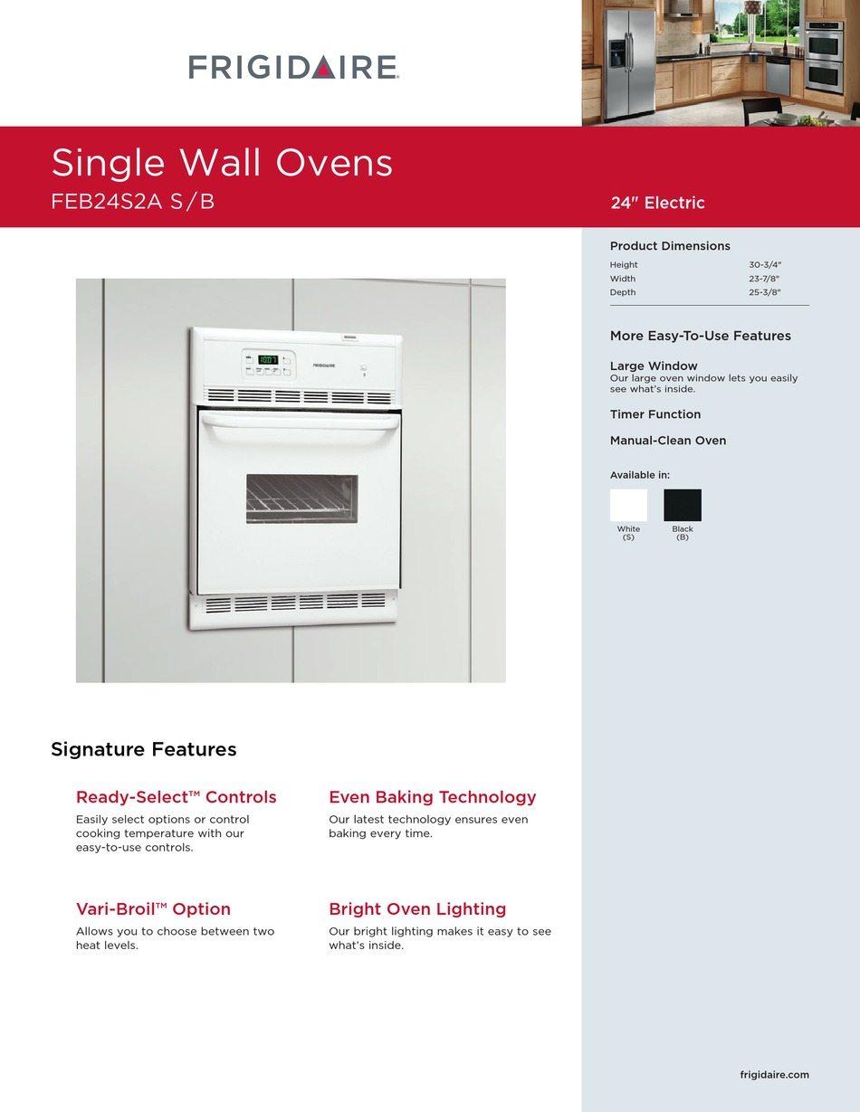 FRIGIDAIRE FEB24S2AB - 24" ELECTRIC WALL OVEN PRODUCT SPECIFICATIONS ...