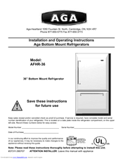 Aga AFHR-36 Installation And Operating Instructions Manual