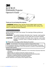 3M Digital Projector X15 Operator's Manual