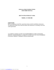 A.O. Smith ST 2500 Installation Instructions Manual