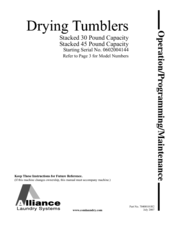 Alliance Laundry Systems Drying Tumbler Operation And Programming Manual