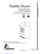 Alliance Laundry Systems DR170S2-BT170SDR170S2-BT170T Installation Manual