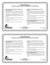 Alliance Laundry Systems Commercial Automatic Washer Limited Warranty