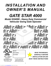 Allstar ANSI/UL 325 Installation And Owner's Manual