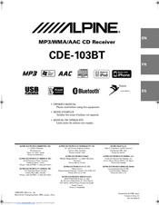 Alpine 103BT - CDE Radio / CD Owner's Manual