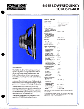 Altec Lansing 416-8B Specification Sheet
