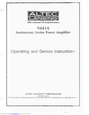 Altec Lansing 9441 POWER AMPLIFIER Operating And Service Instructions