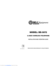 Bell Sonecor Equipment BE-3872 Installation And Operating Manual