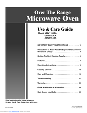 Amana MMV1153BAS - Microwave Oven in Use And Care Manual