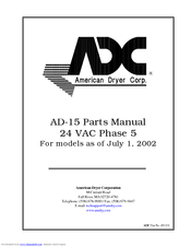 American Dryer Corp. AD-15 Phase 7 Parts Manual