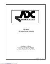 American Dryer Corp. AD-400 Preinstallation Manual