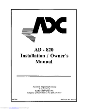 American Dryer Corp. AD-820 Installation & Owner's Manual