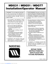 Maytag MDG51 Installation & Operator's Manual