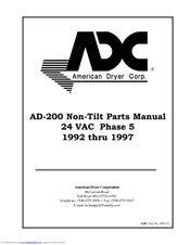 American Dryer Corp. Non-Tilting AD-200 Parts Manual