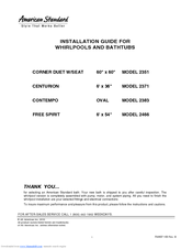 American Standard CORNER DUET W/SEAT 2383 Installation Manual