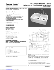 American Standard Chandler Front Apron (w/Recess for Tile) Double Bowl Sink 7048.301 Specification Sheet