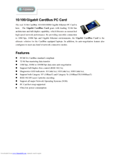 Abocom 10/100/Gigabit CardBus PC Card FG2000SX Specification Sheet