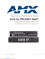AMX Solecis AVS-SL-PR-0401-0601 Operation/Reference Manual