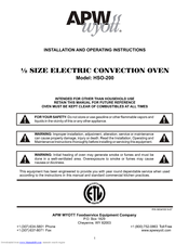 APW Wyott HSO-200 Installation And Operating Instructions Manual
