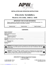 APW Wyott -48H Installation And Operating Instructions Manual