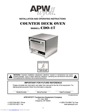 APW Wyott CDO-17 Installation And Operating Instructions Manual